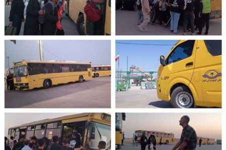 حمل‌ونقل رایگان زایران با اتوبوس های درون شهری اتوبوسرانی اهواز در مرز چذابه