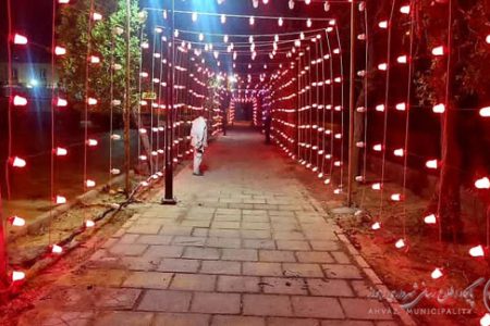 تکمیل تونل نوری در مسیر پیاده‌روی پارک شهید سبحانی؛ جلوه‌ای نو در شب‌های منطقه ۶ اهواز