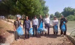پاکسازی ساحل رودخانه شاوور شوش در راستای پویش «خوزستان پاکیزه»
